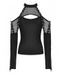 Dark in love Black Gothic Punk Locomotive Net Cutout T-Shirt for Women