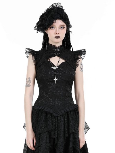 Dark in love Black Gothic Retro Embroidered Top for Women