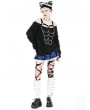 Dark in love Black Gothic Rebel Girl Ribs Shredded Loose Sweater for Women