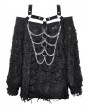 Dark in love Black Gothic Rebel Girl Ribs Shredded Loose Sweater for Women