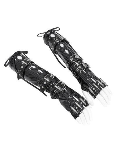 Devil Fashion Black Gothic Punk Fashion Faux Leather Lace-Up Gloves for Women