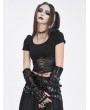 Devil Fashion Black Gothic Punk Buckle Belt Fingerless Mesh Gloves for Women