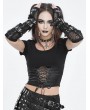 Devil Fashion Black Gothic Punk Buckle Belt Fingerless Mesh Gloves for Women