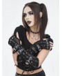 Devil Fashion Black Gothic Punk Buckle Belt Fingerless Mesh Gloves for Women