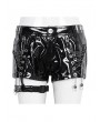 Devil Fashion Black Gothic Punk Side Loop Faux Leather Hot Pants for Women