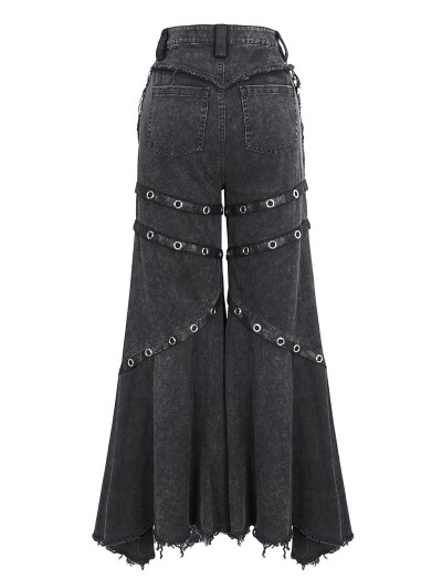 Devil Fashion Black Gothic Punk Eyelets Long Flared Pants
