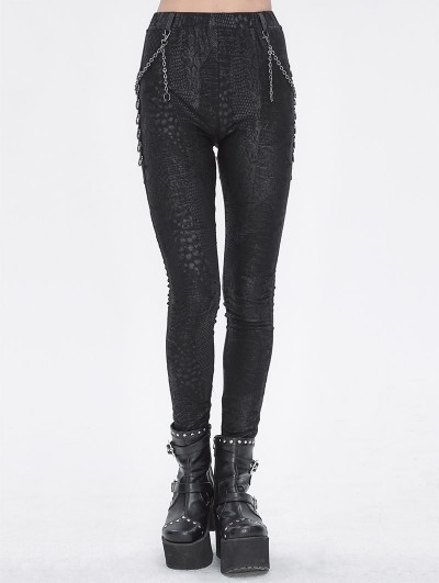 Devil Fashion Black Gothic Punk Chain Mesh Long Leggings for Women