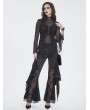 Devil Fashion Black Gothic Vintage Ruffle Lace Spliced Flared Pants for Women