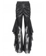 Devil Fashion Black Gothic Vintage Ruffle Lace Spliced Flared Pants for Women