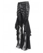 Devil Fashion Black Gothic Vintage Ruffle Lace Spliced Flared Pants for Women