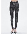 Devil Fashion Grey Gothic Punk Metal Buckle Printed Leggings for Women