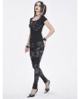 Devil Fashion Grey Gothic Punk Metal Buckle Printed Leggings for Women