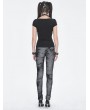 Devil Fashion Grey Gothic Punk Metal Buckle Printed Leggings for Women