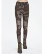 Devil Fashion Brown Gothic Punk Metal Buckle Printed Leggings for Women