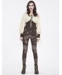 Devil Fashion Brown Gothic Punk Metal Buckle Printed Leggings for Women