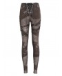 Devil Fashion Brown Gothic Punk Metal Buckle Printed Leggings for Women