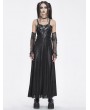 Devil Fashion Black Gothic Punk Leather Spliced Slip Maxi Dress