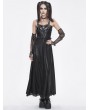 Devil Fashion Black Gothic Punk Leather Spliced Slip Maxi Dress