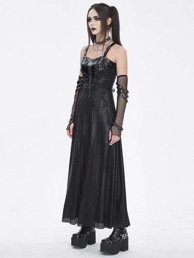 Devil Fashion Black Gothic Punk Leather Spliced Slip Maxi Dress - DarkinCloset.com Devil Fashion Black Gothic Punk Leather Spliced Slip Maxi Dress - DarkinCloset.com