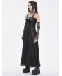 Devil Fashion Black Gothic Punk Leather Spliced Slip Maxi Dress