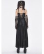 Devil Fashion Black Gothic Punk Leather Spliced Slip Maxi Dress