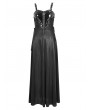 Devil Fashion Black Gothic Punk Leather Spliced Slip Maxi Dress