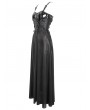 Devil Fashion Black Gothic Punk Leather Spliced Slip Maxi Dress