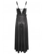 Devil Fashion Black Gothic Punk Leather Spliced Slip Maxi Dress