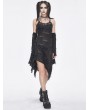 Devil Fashion Black Gothic Punk Irregular Slip Dress with Detachable Sleeves