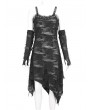 Devil Fashion Black Gothic Punk Irregular Slip Dress with Detachable Sleeves