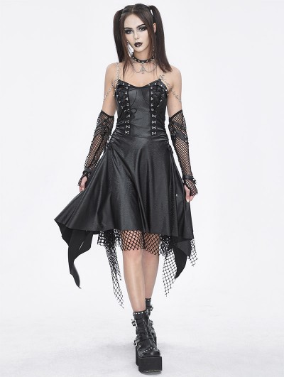 Devil Fashion Black Gothic Punk Chain Strap Slip Irregular Dress