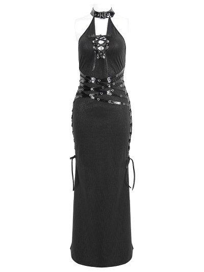 希少✨ディーゼル Halter Star Long Punk Dress マキシ Devil Fashion Black Gothic Punk Sexy Sleeveless Halter Neck