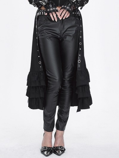 Devil Fashion Black Gothic Punk Open Front Ruffle Hem Half Skirt