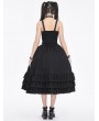 Devil Fashion Black Gothic Punk Open Front Ruffle Hem Half Skirt