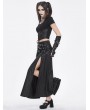 Devil Fashion Black Gothic Punk Studded Leather Belt Long Sexy Slit Skirt