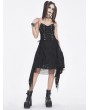 Devil Fashion Black Gothic Ripped Irregular Chain Strap Slip Irregular Dress
