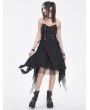 Devil Fashion Black Gothic Ripped Irregular Chain Strap Slip Irregular Dress