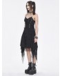 Devil Fashion Black Gothic Ripped Irregular Chain Strap Slip Irregular Dress