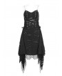 Devil Fashion Black Gothic Ripped Irregular Chain Strap Slip Irregular Dress