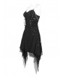 Devil Fashion Black Gothic Ripped Irregular Chain Strap Slip Irregular Dress