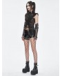 Devil Fashion Black Gothic Ruffle Drawstring Sexy Sleeveless Top for Women