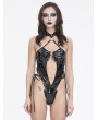 Devil Fashion Black Gothic Hollow Out O-Ring PU Leather One-Piece Sexy Lingerie