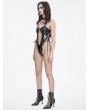 Devil Fashion Black Gothic Hollow Out O-Ring PU Leather One-Piece Sexy Lingerie