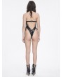 Devil Fashion Black Gothic Hollow Out O-Ring PU Leather One-Piece Sexy Lingerie