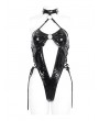 Devil Fashion Black Gothic Hollow Out O-Ring PU Leather One-Piece Sexy Lingerie