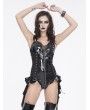 Devil Fashion Black Gothic Zip-Up Halter PU Leather One-Piece Sexy Lingerie