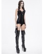 Devil Fashion Black Gothic Zip-Up Halter Sexy Velvet Lingerie