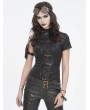 Devil Fashion Brown Steampunk Gothic Asymmetric Shoulder Short Sleeve T-Shirt for Women