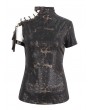 Devil Fashion Brown Steampunk Gothic Asymmetric Shoulder Short Sleeve T-Shirt for Women