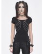 Devil Fashion Black Gothic Punk Cutout Chain Short Sleeve T-Shirt for Women